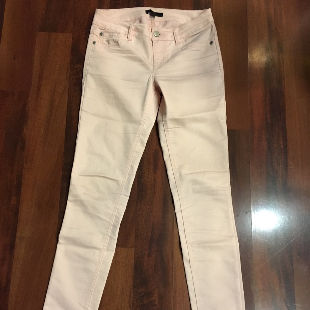 Blush colored stretch skinnies